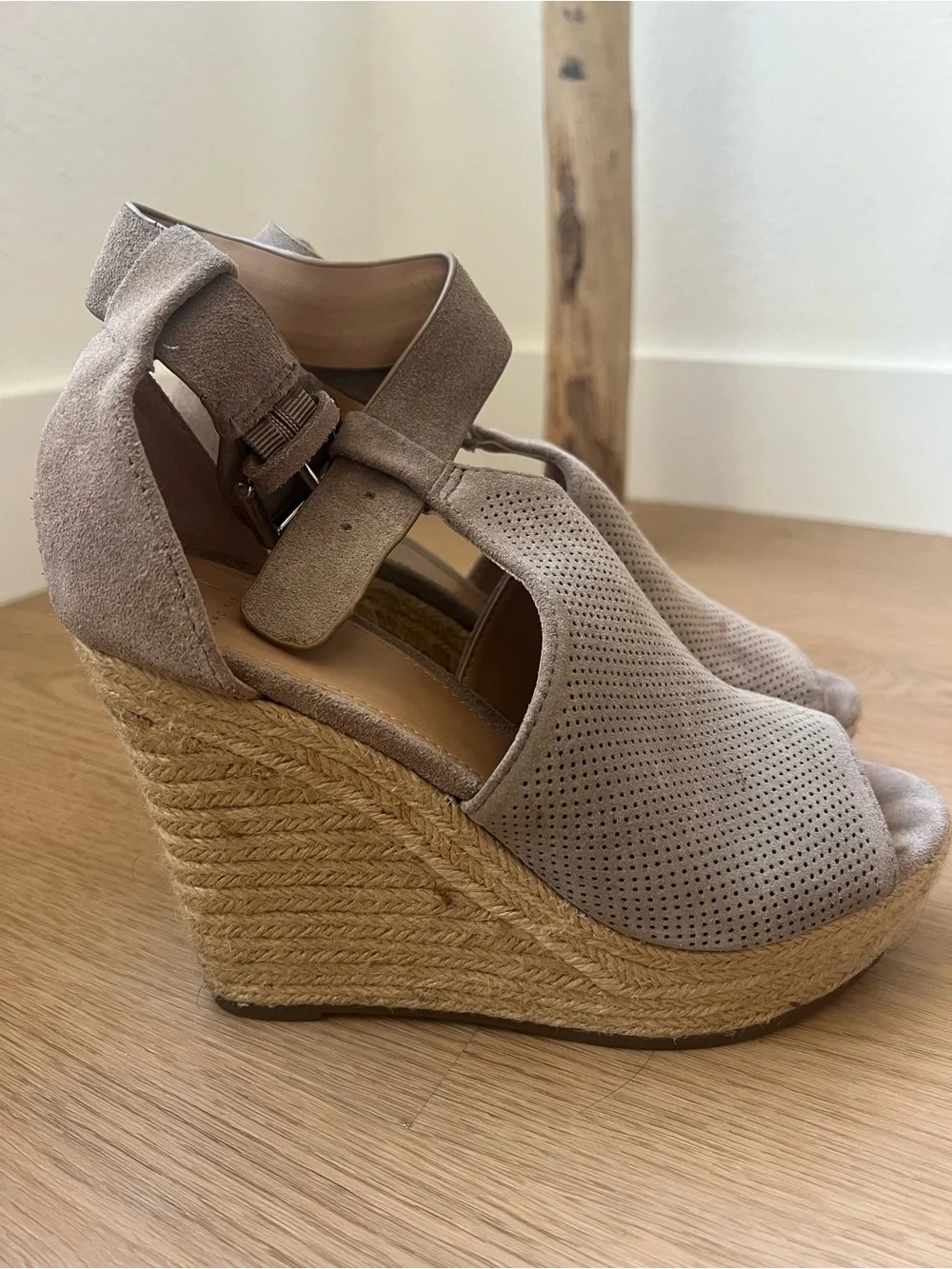 Marc Fisher Taupe Suede Espadrille Wedge Sandals